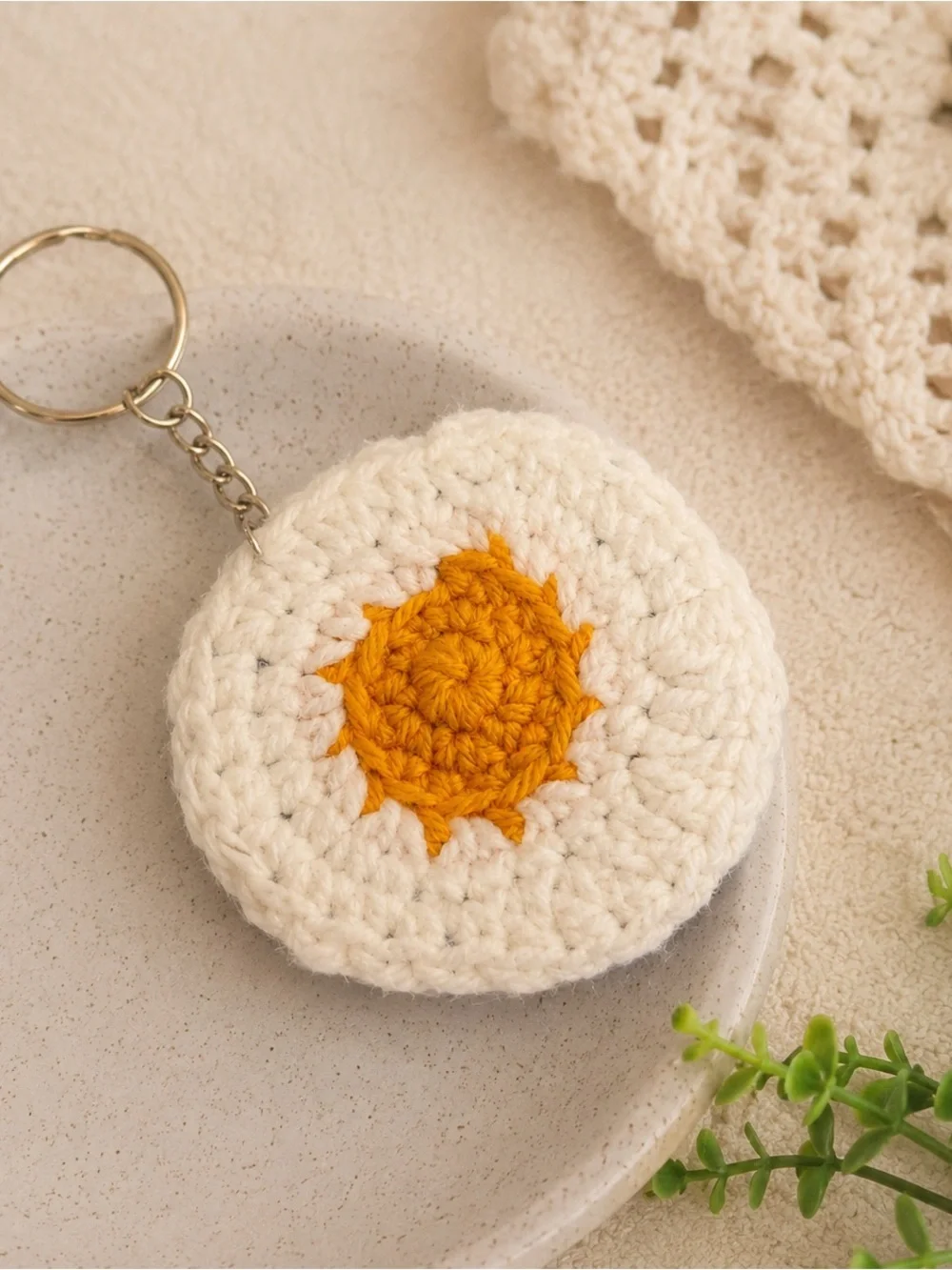 Crochet Fried Egg Keychain Handmade Bag Charm